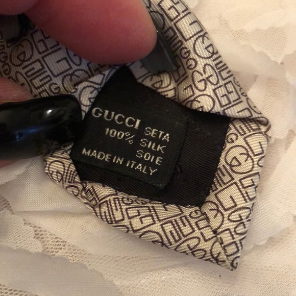 Gucci black and white tie. Silk. Monogram - Picture 5 of 5